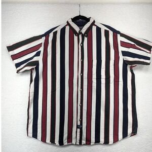 Coliseum Mens 2XL Button Up Shirt‎ Short Sleeve Striped Cotton Casual